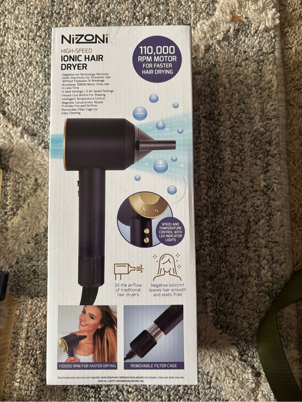 Nizoni High-Speed Ionic Hair Dryer - Black with Gold Accents